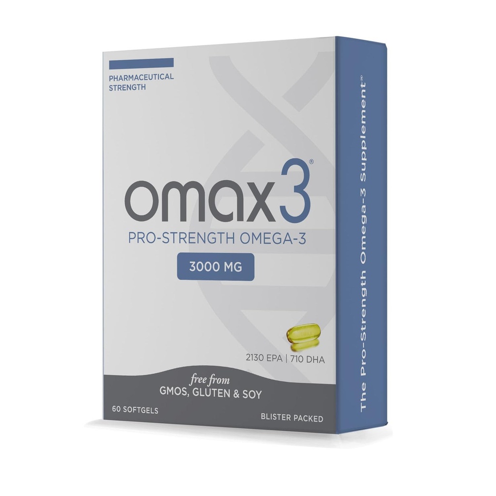 Omax3 Professional Strength Ultra-Pure Omega-3 Fish Oil - 1000 mg - Maximum Joint &amp; Muscle Support - EPA DHA - NSF Certified - 60 Softgel Blister Pack
