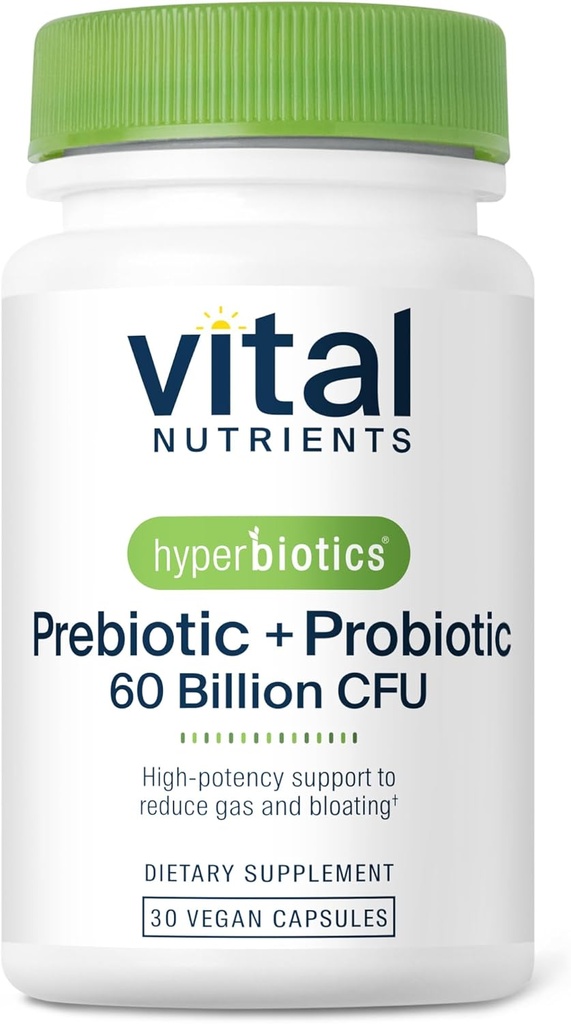 Hiperbióticos Nutrientes vitales Prebióticos y Probióticos para Mujeres y Hombres 60 Billones CFU Silencio Pre y Probióticos Apoya Salud Digestiva, Estreñimiento, Diarrea, Gas &amp; Bloating* TEN 30 cápsulas Vegan