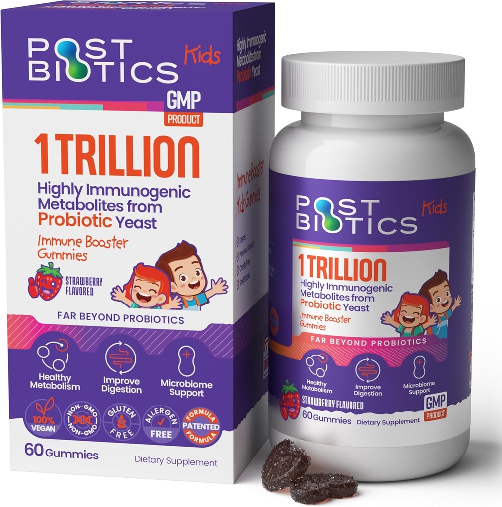 NAVEH PHARMA Postbióticos Niños Gummies de fresa. Postbióticos infantiles, edad 4+, 1 trillón metabolitos 200X Ingredientes que Probiótico Or Prebiótico. Salud Gut, Inmunidad, Digestión " Microbioma