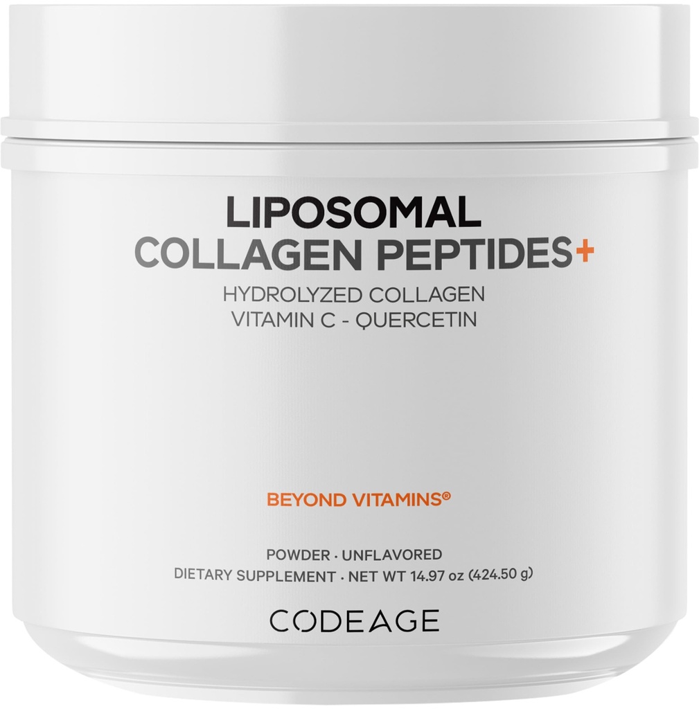 Péptidos de colágeno Liposomal Pólvora + Vitamina C & Quercetina, Complejo de fosfolípidos, Colágeno Hidrolizado de Grass-Fed Tipo I & III Suplemento All-in-One, Non-GMO, 14.97 oz