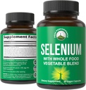 Suplemento de selenio con una mezcla entera de alimentos de 25+ verduras y frutas para la absorción máxima. Pure Selenium Vegan Capsules for Immune System, Thyroid Support, Heart Health, Prostate Support. 30 pastillas
