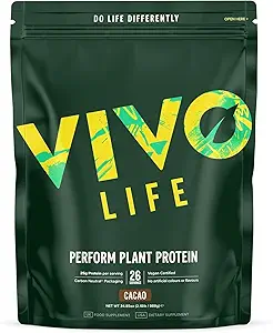 Vida de Vivo Realizar Polvo de Proteína Planta - Pea &amp; Hemp Protein Blend con BCAA (34.85 oz, Raw Cacao)
