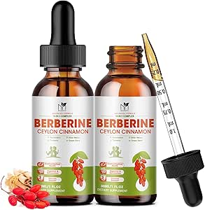 Beberine Suplemento gotas líquidas, Berberine 1500mg con canela de Ceylán, Turmeric, Resveratrol, Melón de Bitter, Suplemento Vegan, soporta sistema de inmune " sistema digestivo - 2 FL Oz