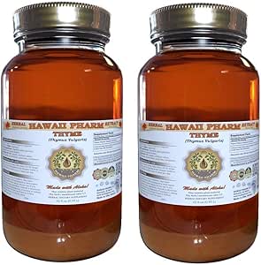 Time Liquid Extract, Organic Thyme (Thymus Vulgaris) Tincture, Herbal Supplement, Hawaii Pharm, Made in USA, 2x32 fl.oz