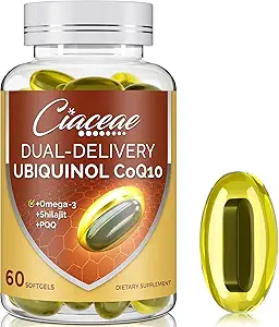 Ubiquinol CoQ10 600 MG Softgels con Omega-3 " Shilajit " PQQ, Coenzyme-Q10 avanzado, Active CoQ10 Ubiquinol Supplement for Fertility, Antioxidante, Heart, Brain & Energy, 360 Servings