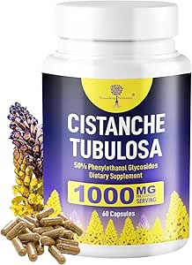 Calidad Orgánica Cistanche Tubulosa tención1000mg 60 Capsules tención50% Echinacoside, Acteoside, Tubuloside B de Glycosides Total Phenylethanoid. A Natural Energy Supplement for Strength, Performance, Vitality