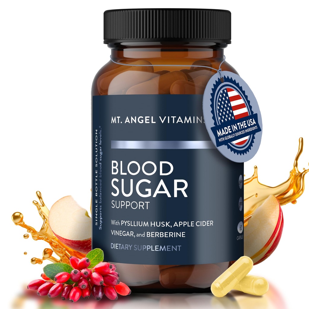 Mt. Angel Vitaminas Sangre Sugar Suplemento - Suplemento natural con Pysllium Husk, Berberina con canela de Ceylán, y vinagre de sidra de manzana - soporta los niveles saludables de azúcar en sangre - 60 cápsulas