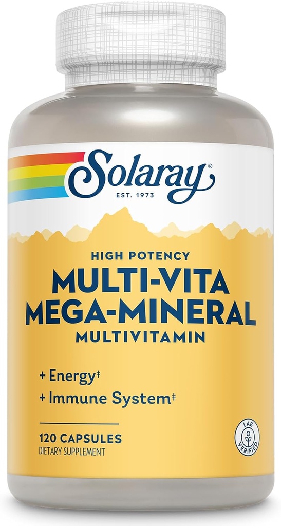 SOLARAY Multi-Vita Mega-Mineral Multivitamina para Mujeres y Hombres con Vitamina D, Vitamina C, Magnesio, Zinc y Más - Energía y Sistema Inmunitario Soporte - Garantía de 60 días - 30 Serviciones, 120 cápsulas
