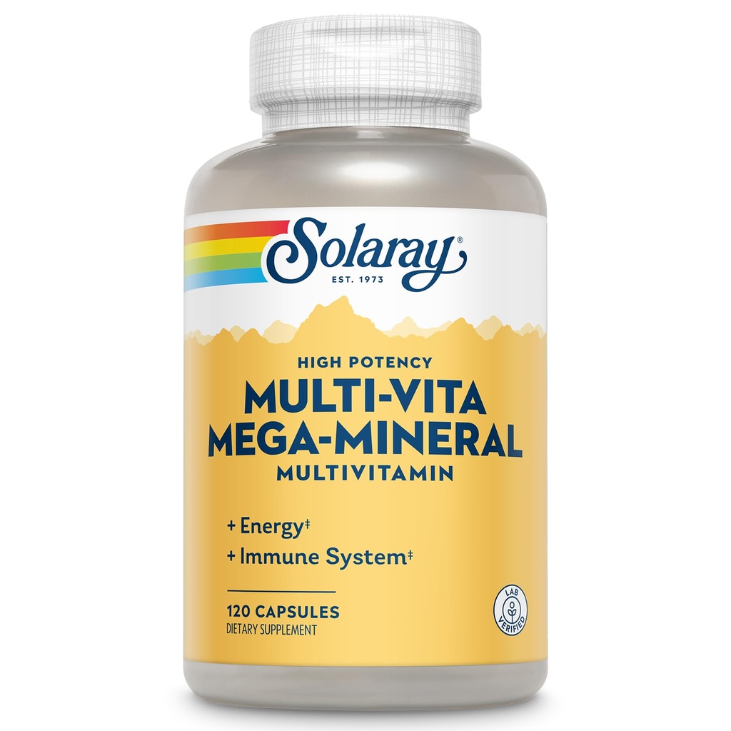SOLARAY Multi-Vita Mega-Mineral Multivitamina para Mujeres y Hombres con Vitamina D, Vitamina C, Magnesio, Zinc y Más - Energía y Sistema Inmunitario Soporte - Garantía de 60 días - 30 Serviciones, 120 cápsulas