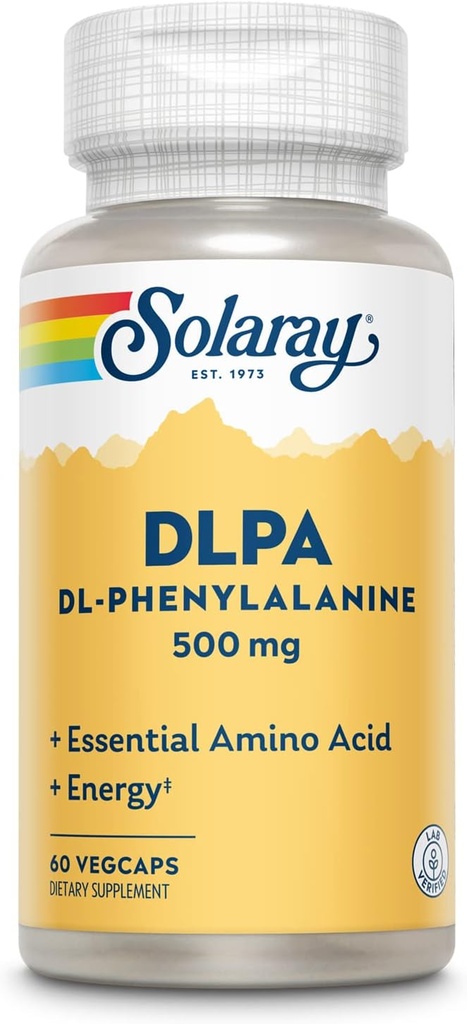 SOLARAY DL-Phenylalanine, 500mg ← 50-50 Blend of Essential Amino Acids for Nervous System, Mood & Energy Support ← 60 VegCaps