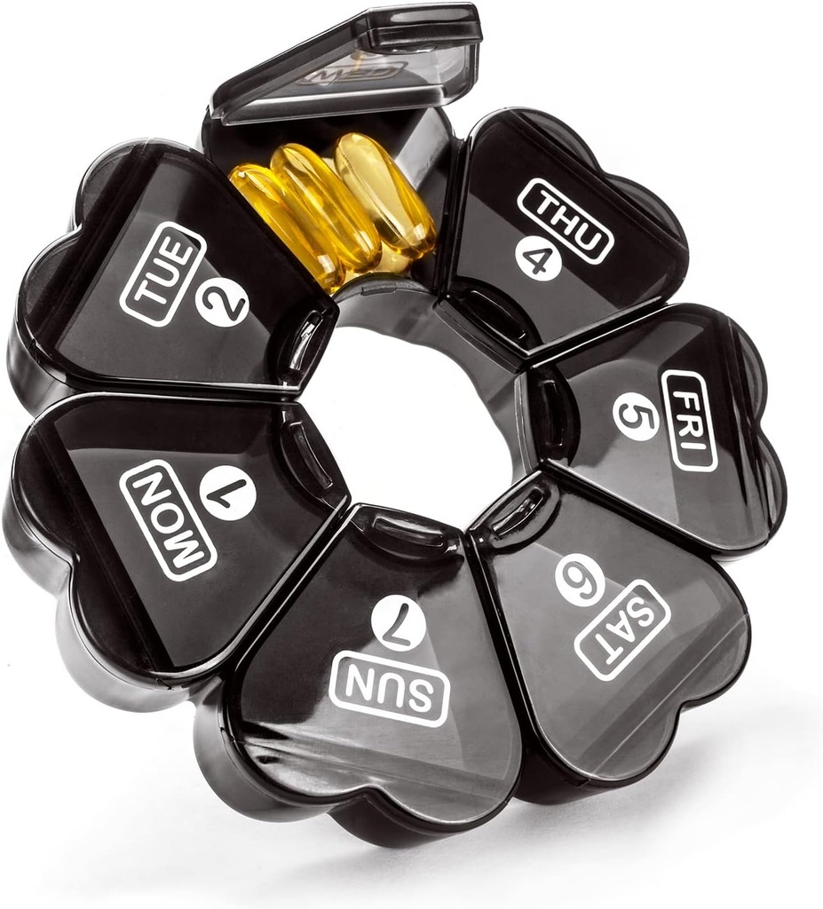 Gran organizador de píldoras 7 días, Remtise cajas de píldoras diarias Organizador de medicina, caja de píldoras semanales para píldoras/Vitamin/Fish Oil/Supplements and Medication (Black)