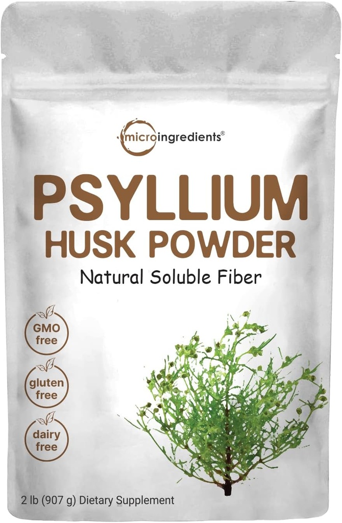 Micro Ingredientes Psyllium Husk Powder, 2lbs (32oz) Silencio Daily Soluble Fiber Supplement ← India Origin Silencio Natural Prebióticos &amp; Probióticos ← Apoyo Digestivo Salud permanenteNon-GMO, Keto Friendly, Vegan