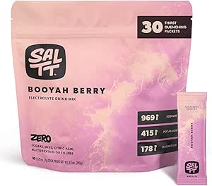 SALTT Electrolytes Powder Flavored Drink Mix - Booyah Berry - 30 Hydration Packets - Magnesium, Potassium, Sodium, Trace Minerals - Zero Sugar & Gluten Gratis - Travel Essentials