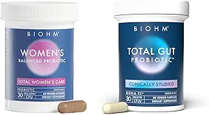 BIOHM Total Probiotic and Gut-Brain Connection Bundle, 30 Billion CFU Daily Probiotic with Good Bacteria, Fungi, Support Memory, Concentration, Focus, and Balanced Gut, 30 Servings Each