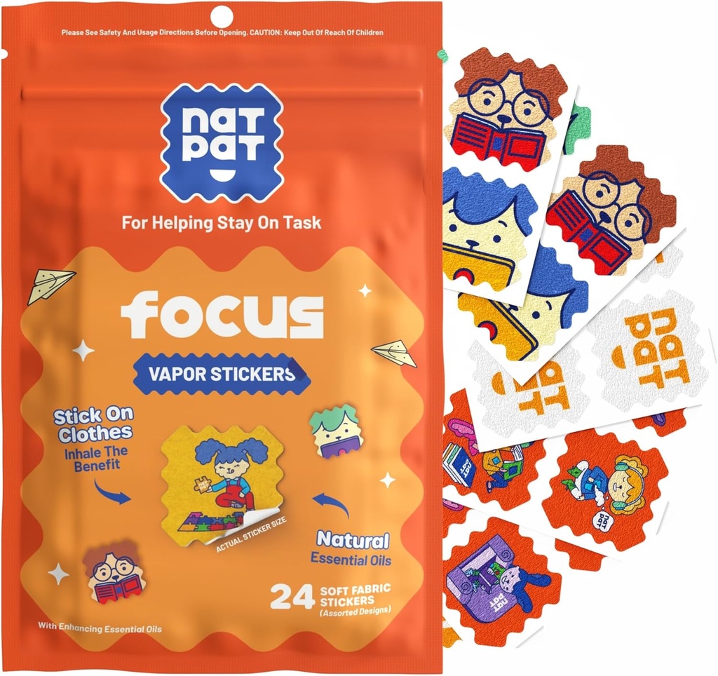 NATPAT Focus Patch Focus Enhancing Stickers for Kids and Adults - Healthy Brain Supports for Atención, Focus y Concentration - Chemical and Drug Free - 24 Count - BuzzPatch Natural Patch