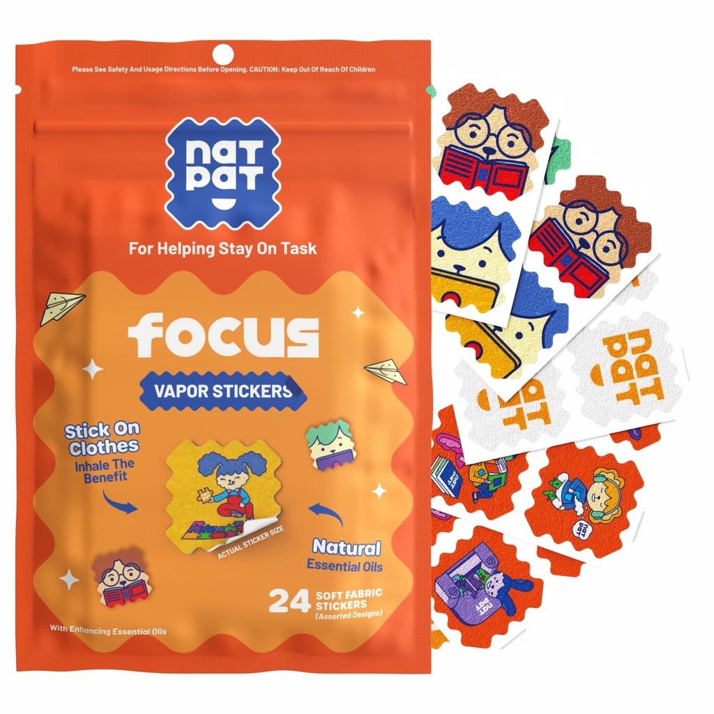 NATPAT Focus Patch Focus Enhancing Stickers for Kids and Adults - Healthy Brain Supports for Atención, Focus y Concentration - Chemical and Drug Free - 24 Count - BuzzPatch Natural Patch