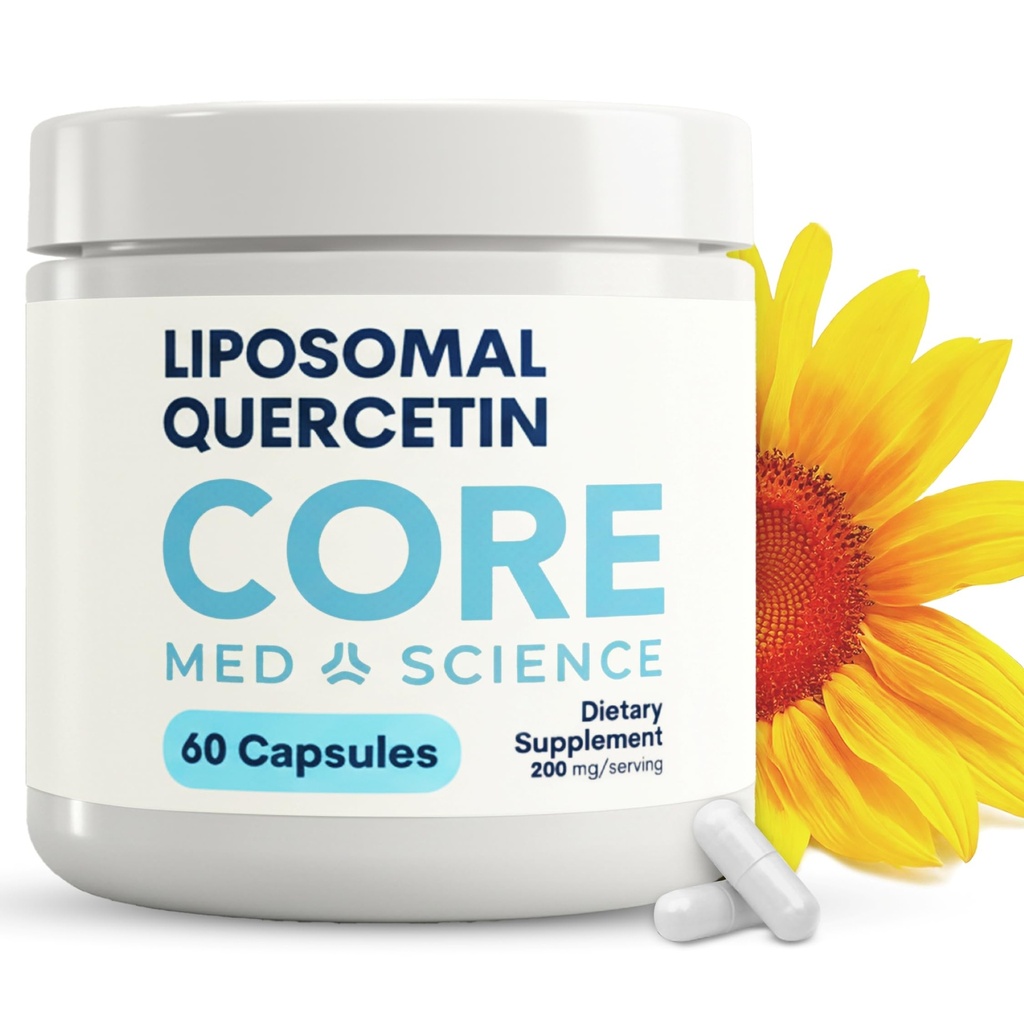 Core Med Science Liposomal Quercetin, 200mg (60 cápsulas) - Quercetin Supplement Supports Vitamin C and Zinc Absorption - Promotes Immune System &amp; Heart Health, Gluten-Free &amp; Dairy-Free