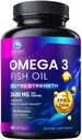 Omega 3 Fish Oil 2400 mg Suplemento, Fuente sostenible, Triple Fuerza Omega-3 Suplemento Softgels, Apoyo a la Salud del Cerebro, EPA & DHA Fish Oil Fatty Acids Suplementos, Gluten & GMO Gratis, 120 Softgels