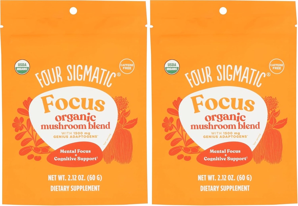 Four Sigmatic Focus Blend 7 Superfoods Adaptogen Blend Mix with Lion's Mane, Cordyceps, Rhodiola, Bacopa & Mucuna TEN Productivity & Creative Support TEN Decaf & Dissolves Fácilmente TEN 30 Servings (Pack of 2)