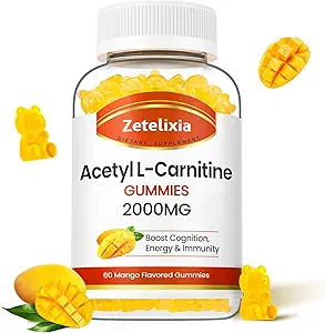 Acetyl L-Carnitine Gummies, L-Carnitine Supplement for Women &amp; Men, Nutrition Supplement for Boost Energy, Immunity & Brain Health, Vegan, Non-GMO, Mango Flavor, 60 Count