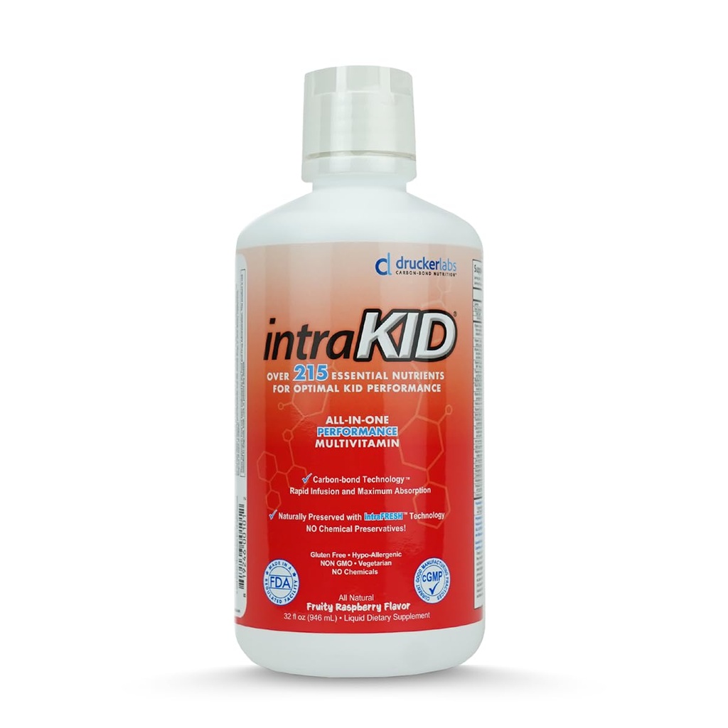 Laboratorios Drucker Multivitamínicos Ecológicos para Niños, Soporte Inmunitario, No GMO, Dairy Free, Gluten Free, Magnesium, Vitamina A,C, E, Zinc, (32 oz., Fruity Raspberry)
