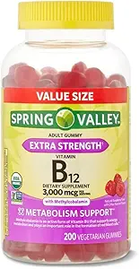 Valle de primavera No GMO Vitamina B12 Gummies Vegetarianas, Raspberry, 3000 mcg, 200 Contar Valor Talla
