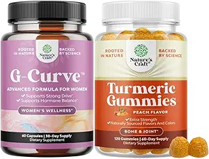 Bundle of G-Curve Breast and Butt Enhancer Pills May Support Voluptuous Curves and Turmeric Gummies for Adults Peach Flavor - Extra Strength Joint Support Gummies with Turmeric Curcumin