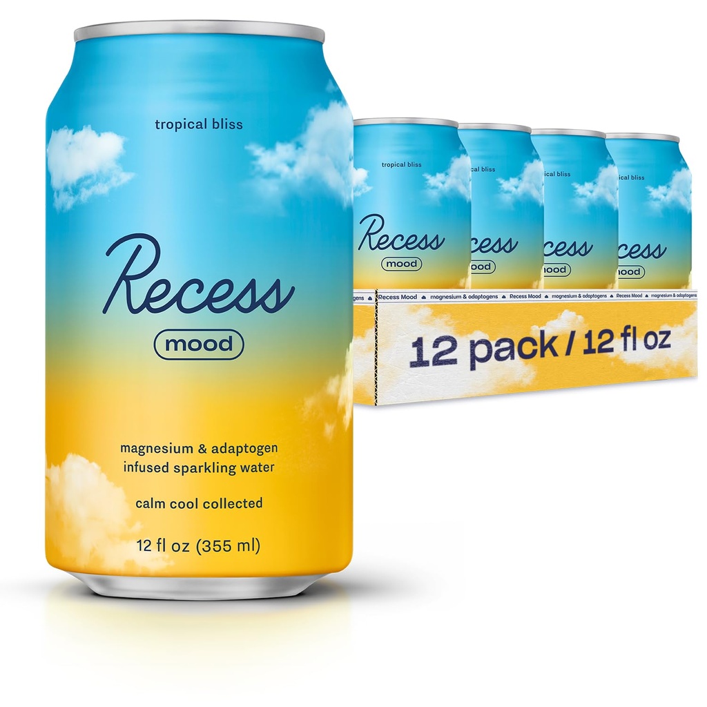 Recess Mood Magnesium " Adaptogen Drink, Relax Beverage, 12 Ounce (Tropical Bliss, 12 Pack)
