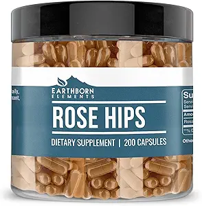 Elementos terrestres Rose HIPS 200 cápsulas, puras " no diluidas, sin aditivos