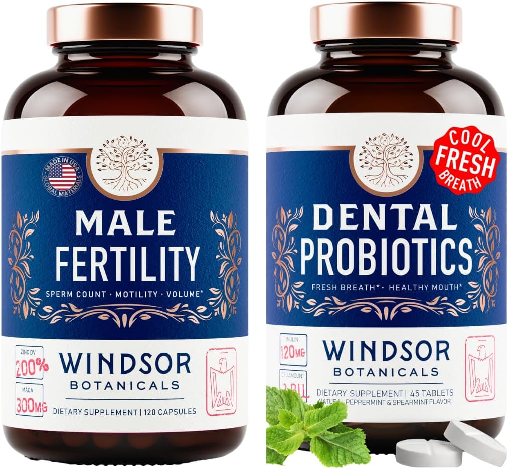WINDSOR BOTANICALS Hombre Fertilidad Suplemento y Probióticos Orales para Respiración Fresco - Hombre Salud Bundle