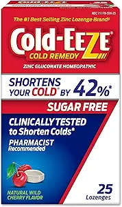 Cold-EEZE Sugar-Free, Natural Wild Cherry Zinc Lozenges, Homeopathic Cold Remedy, Shortens The Common Cold, Sore Throat, Cough, Congestion & Post Nasal Drip, 25 Ct