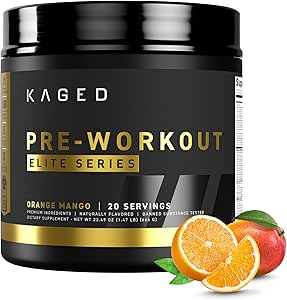 Kaged Pre Workout Powder Pre-Workout Elite for Men & Women, High Stimulant for Energy, Focus, Pumps, L-Citrulline, Beta Alanine, Creatine & 388mg of Organic Caffeine, Orange Mango
