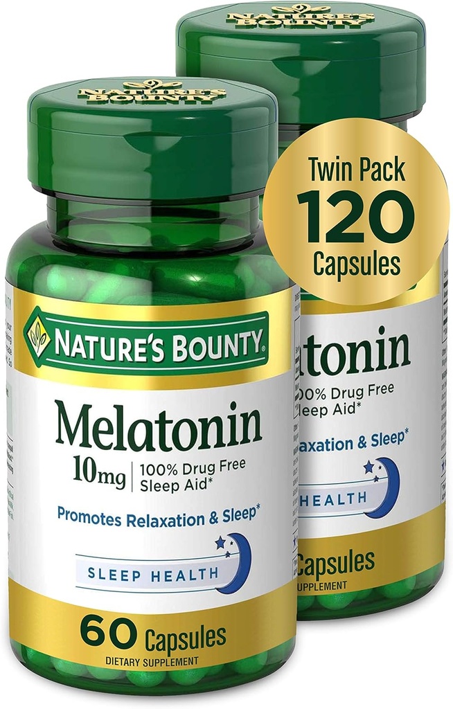Bounty Melatonin, promueve la relajación y la salud del sueño, 10 mg, cápsulas, 60 Ct (2 Pack)