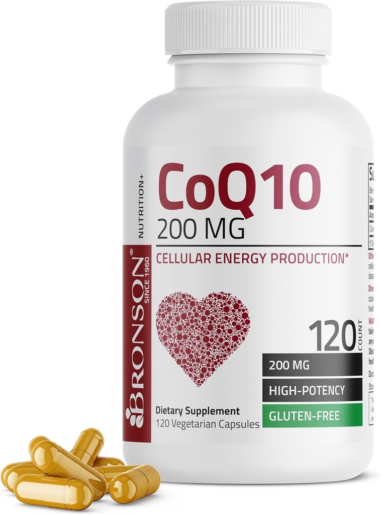 Bronson CoQ10 200 MG producción de energía celular de alta potencia, 120 cápsulas vegetarianas