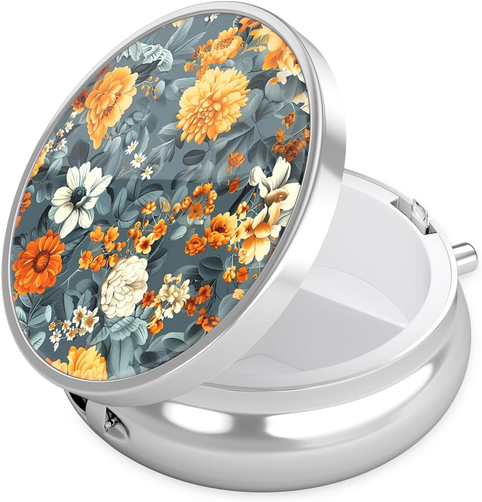 Nipichsha Pill Box, Small Pill Case for Purse & Pocket, Cute Travel Medicine Organizer, Portable Medicine Container Holder to Hold Vitamins, Medication, Fish Oil &amp; Supplement, B05-Beautiful Flowers