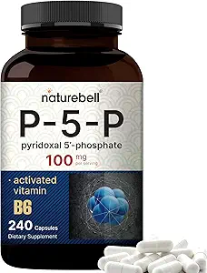 NatureBell P5P Vitamina B6 100mg Por Serving, 240 cápsulas TENIDO Pyridoxal activado 5 Suplementos de fosfato – Vitaminas B esenciales para la salud del cerebro y la memoria – No GMO