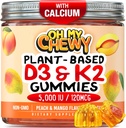 Centro-Filled Vitamina D3 K2 Gummies - Niños, Adolescentes & Adultos - Suplemento para Dientes Saludables, Huesos, Energía &amp; Inmunidad - 5000 UI D3, 120 mcg K2(MK-7), 120 mg Calcium - Vegan &amp; Non-GMO - 60 Conde
