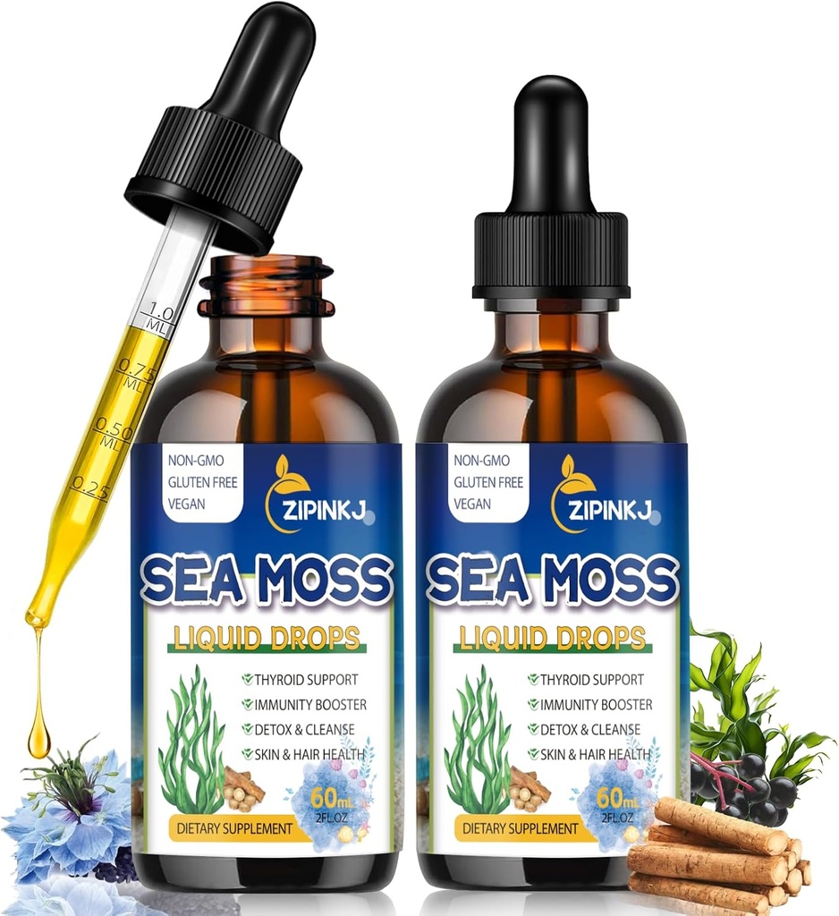 Botas de Moss de Mar Orgánico, 11 en 1 Black Seed Oil & Irish Liquid Sea Moss Gel Ashwagandha Burdock Root, Spirulina, Bladderwrack, Elderberry for Digestion, Inmunity, Skin Hair Health, Non-GMO - 4 Fl Oz