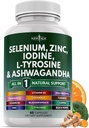 Selenium, Zinc, Iodine, L Tyrosine, Ashwagandha - Support Supplement for Women and Men with Bladderwrack, Turmeric, Silica Kelp, Schisandra - 60 Count