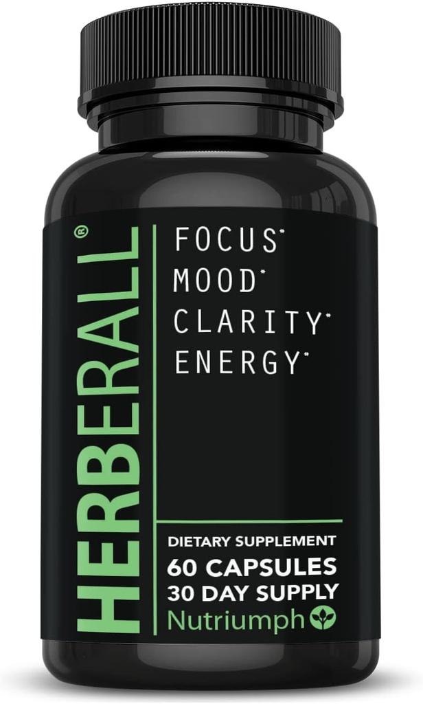 HerberALL Nootropic – Brain Boost & Focus Support Suplemento con CoQ10, Glutathione, Té Verde, Ácido Lipoico alfa, Hoja de Oliva & Black Pepper – 120 cápsulas Vegan