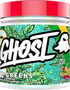 GHOST Greens Superfood Powder, Old School Apple - 30 Servings - 19 Super Greens & Reds, Fruits, Vegetables, Spirulina, & Chlorella, Prebiotics, 10 Billion CFU Probiotic & Digestive Enzymes - Soy-Free