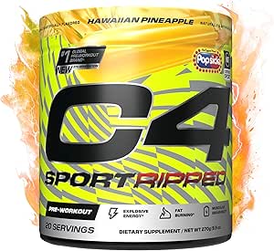 Cellucor C4 Ripped Sport Pre Workout Powder - NSF Certified for Sport - 200mg Caffeine + Cayenne Extract + Carnitine Tartrate + Beta-Alanine - Hawaiian Pineapple, 20 Servings