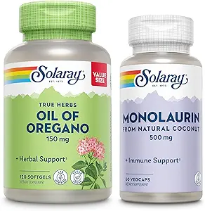 SOLARAY Oil of Oregano Softgels 150 mg y Monolaurin 500 mg - Wellness Bundle - Oregano Oil and Monolaurin Immune Support Suplemento Natural Coconut - 60-Day Guarantee, 120 Softgels /60 VegCaps