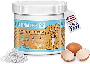 Calcio de Eggshell para Mascotas - 12 oz. Natural, Ultra-Pure Egg Shell Mineral Powder Suplemento para Gatos y Perros - Alta Absorción, Ayuda Soporte Hueso, Junta, Dientes, Corazón, Salud Inmune