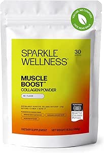 Sparkle Wellness Muscle Boost (No Flavor) [30-Serves] viv Collagen Supplement Powder with Hydrolyzed BODYBALANCE Collagen Peptides & Buffered Vitamin C  Mejora la composición corporal