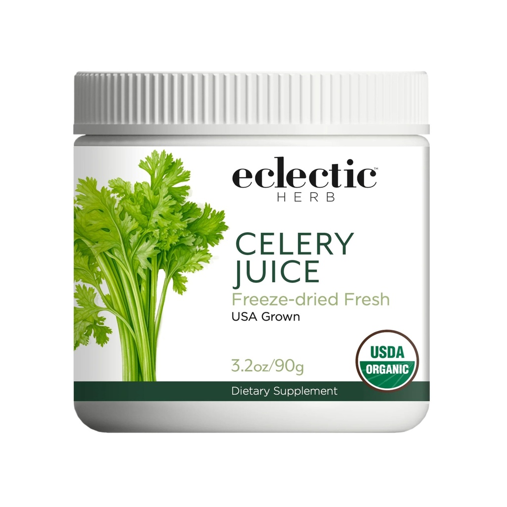 Herb Ecléctico - Celery Juice Powder ← Suplemento Nutricional Silencioso Hidratación + Wellness Support, Vitaminas + Minerales ← Freeze Dried, USDA Organic, Non-GMO, Vegan (3.2 oz tención 90 g)