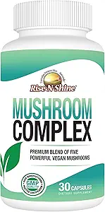Rise-N-Shine Mushroom Complex Supplement for Clarity & Focus - Immune Support w/Lion’s Mane, Reishi, Mushroom, Chaga, Maitake & Shiitake Mushroom - 30 Day Supply - 30 cápsulas