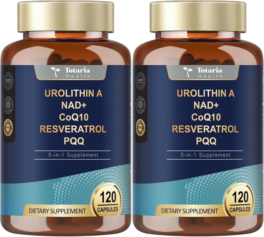 Totaria Urolithin A Suplemento 1000mg con NAD,CoQ10,Suplemento para las mujeres 120 Softgels para los antioxidantes de la energía muscular (Pack of 2)