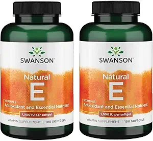 Swanson Vitamina E - Suplemento de Vitamina Natural Promoción de la Salud Cardiovascular - Formula Natural Proporcionando Tocoferoles D-Alpha esenciales - (100 Softgels, 1000 UI Cada) (2 Pack)