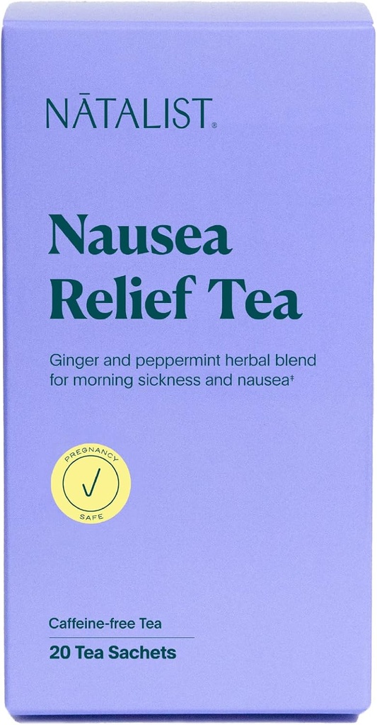 NATALIST Nausea Relief Tea Ease Pregnancy Mañana Enfermedad Calming Plant-Based Comfort Blend for Women - Digestive Soothing Organic Ginger &amp; Peppermint - Vegan, Gluten-Free, Caffeine-Free - 20 Bolsas